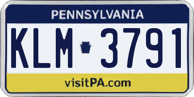 PA license plate KLM3791