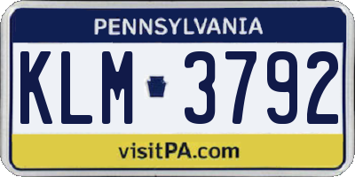 PA license plate KLM3792