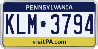 PA license plate KLM3794