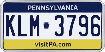 PA license plate KLM3796