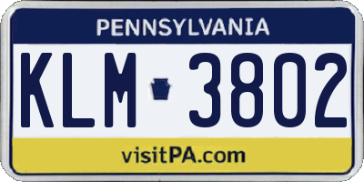 PA license plate KLM3802