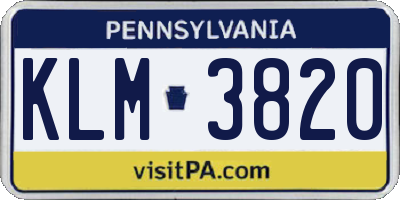 PA license plate KLM3820