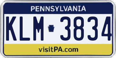 PA license plate KLM3834