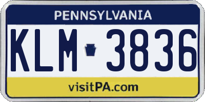 PA license plate KLM3836