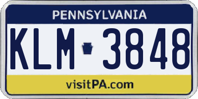 PA license plate KLM3848
