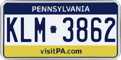 PA license plate KLM3862