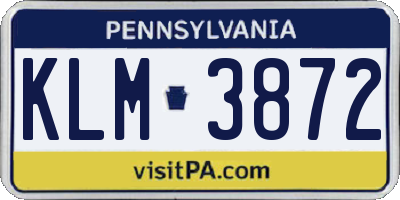 PA license plate KLM3872