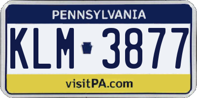 PA license plate KLM3877