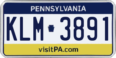 PA license plate KLM3891