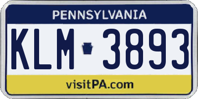 PA license plate KLM3893