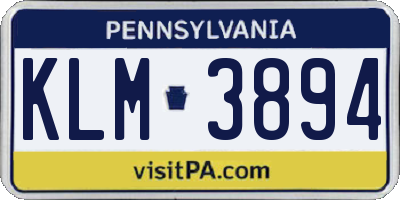 PA license plate KLM3894