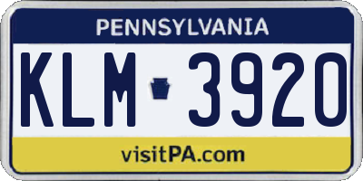 PA license plate KLM3920
