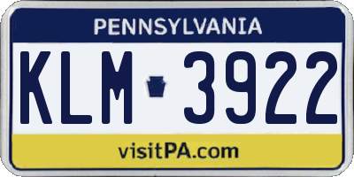 PA license plate KLM3922