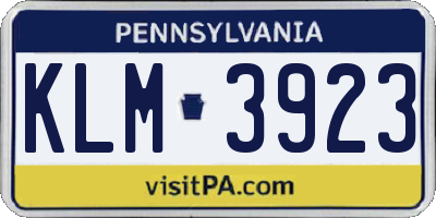PA license plate KLM3923