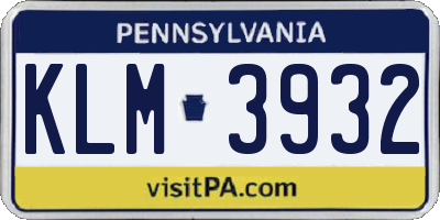 PA license plate KLM3932
