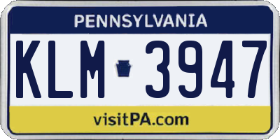 PA license plate KLM3947