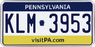 PA license plate KLM3953