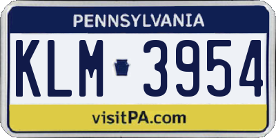 PA license plate KLM3954