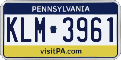 PA license plate KLM3961