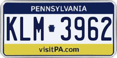 PA license plate KLM3962