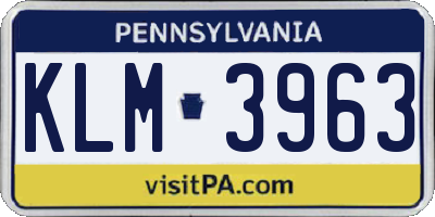 PA license plate KLM3963