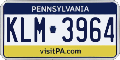 PA license plate KLM3964
