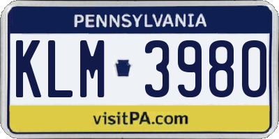 PA license plate KLM3980