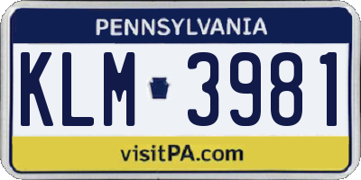PA license plate KLM3981