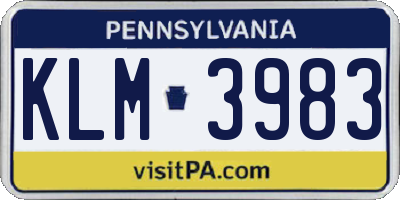 PA license plate KLM3983