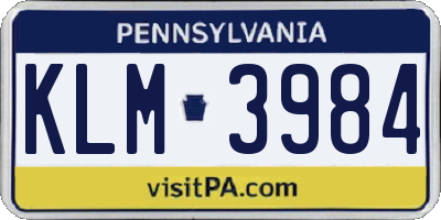 PA license plate KLM3984