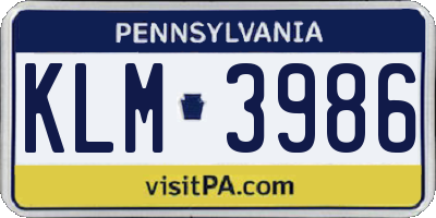 PA license plate KLM3986