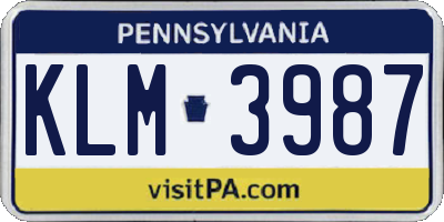 PA license plate KLM3987