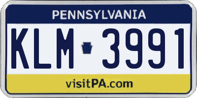 PA license plate KLM3991