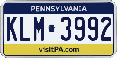 PA license plate KLM3992
