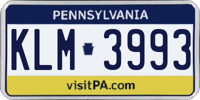 PA license plate KLM3993