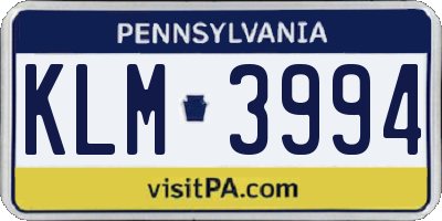 PA license plate KLM3994