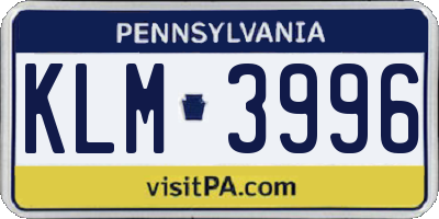 PA license plate KLM3996
