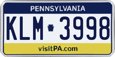 PA license plate KLM3998