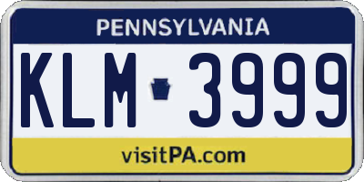 PA license plate KLM3999