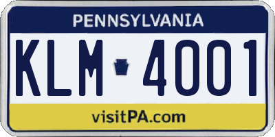 PA license plate KLM4001