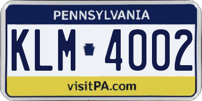 PA license plate KLM4002