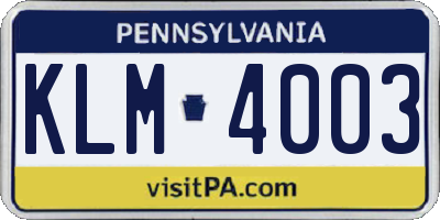 PA license plate KLM4003
