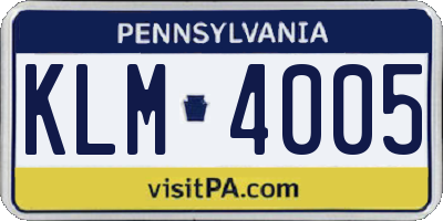 PA license plate KLM4005