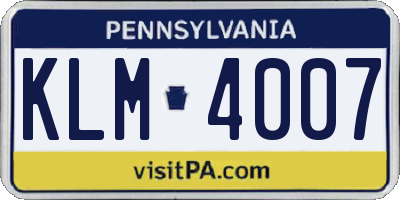 PA license plate KLM4007