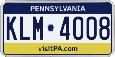 PA license plate KLM4008