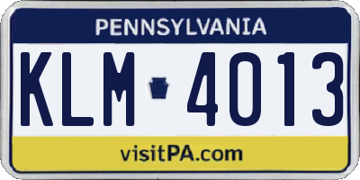 PA license plate KLM4013