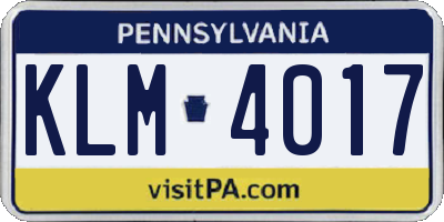 PA license plate KLM4017