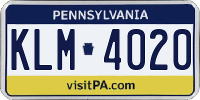 PA license plate KLM4020