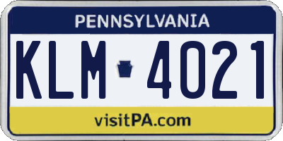 PA license plate KLM4021