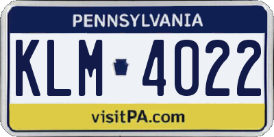 PA license plate KLM4022